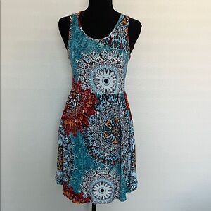 Sleeveless Mandala Print Dress with Pockets